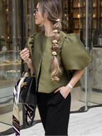 Carmen | Blusa satinada con mangas abullonadas