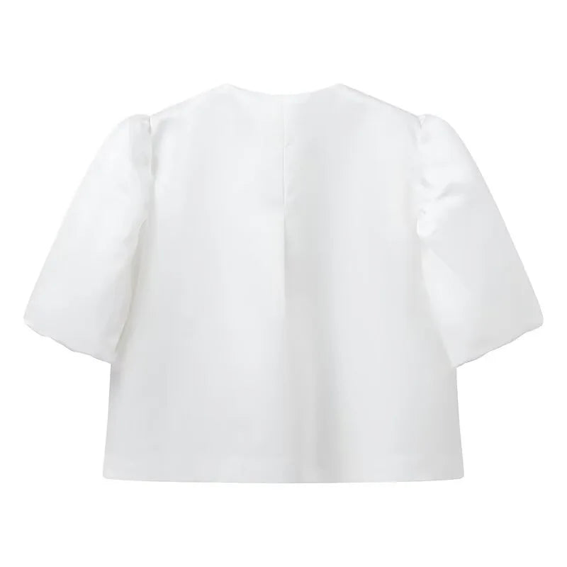 Carmen | Blusa satinada con mangas abullonadas