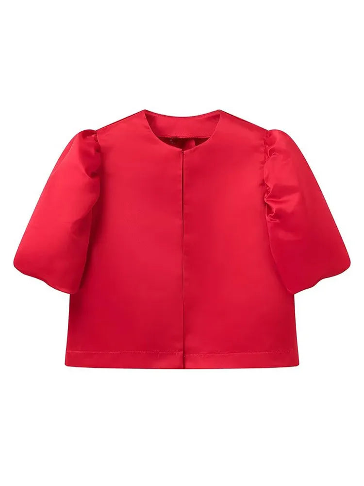 Carmen | Blusa satinada con mangas abullonadas