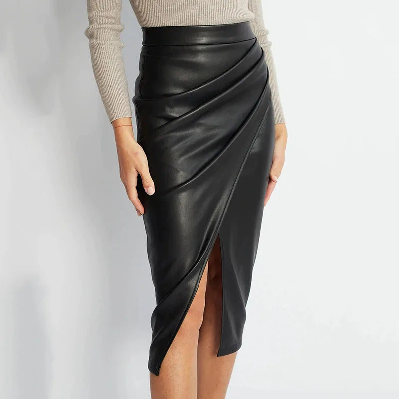 Camila | Falda lápiz de cuero sintético
